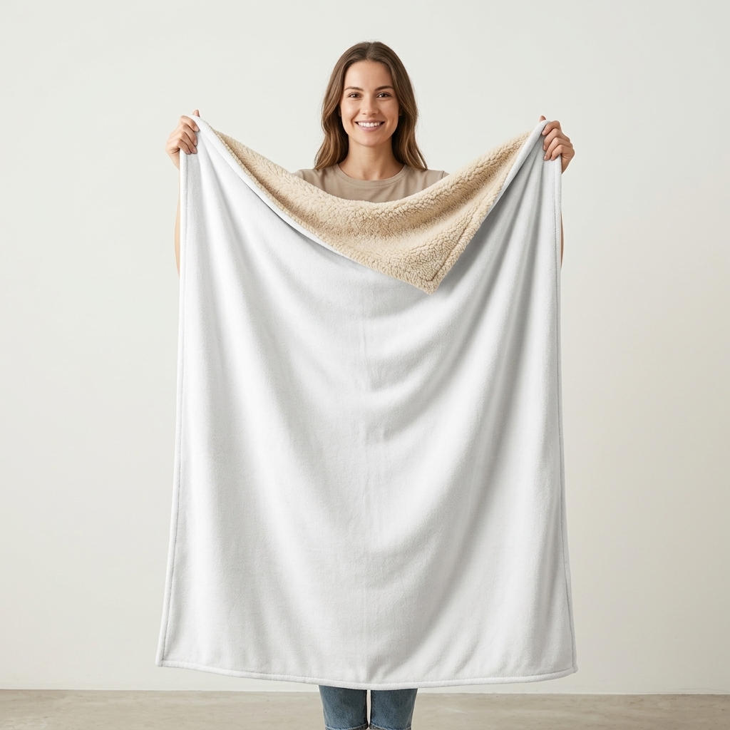 50″ × 60″ blanket held up to show its 50″ by 60″ size